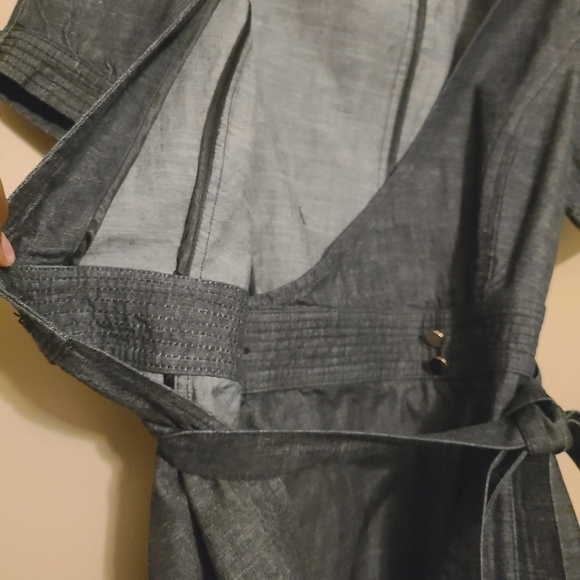 Sean by Sean Combs | Dark Blue Denim V-Neck Midi Length Wrap Dress (Size XS) - Picture 11 of 15